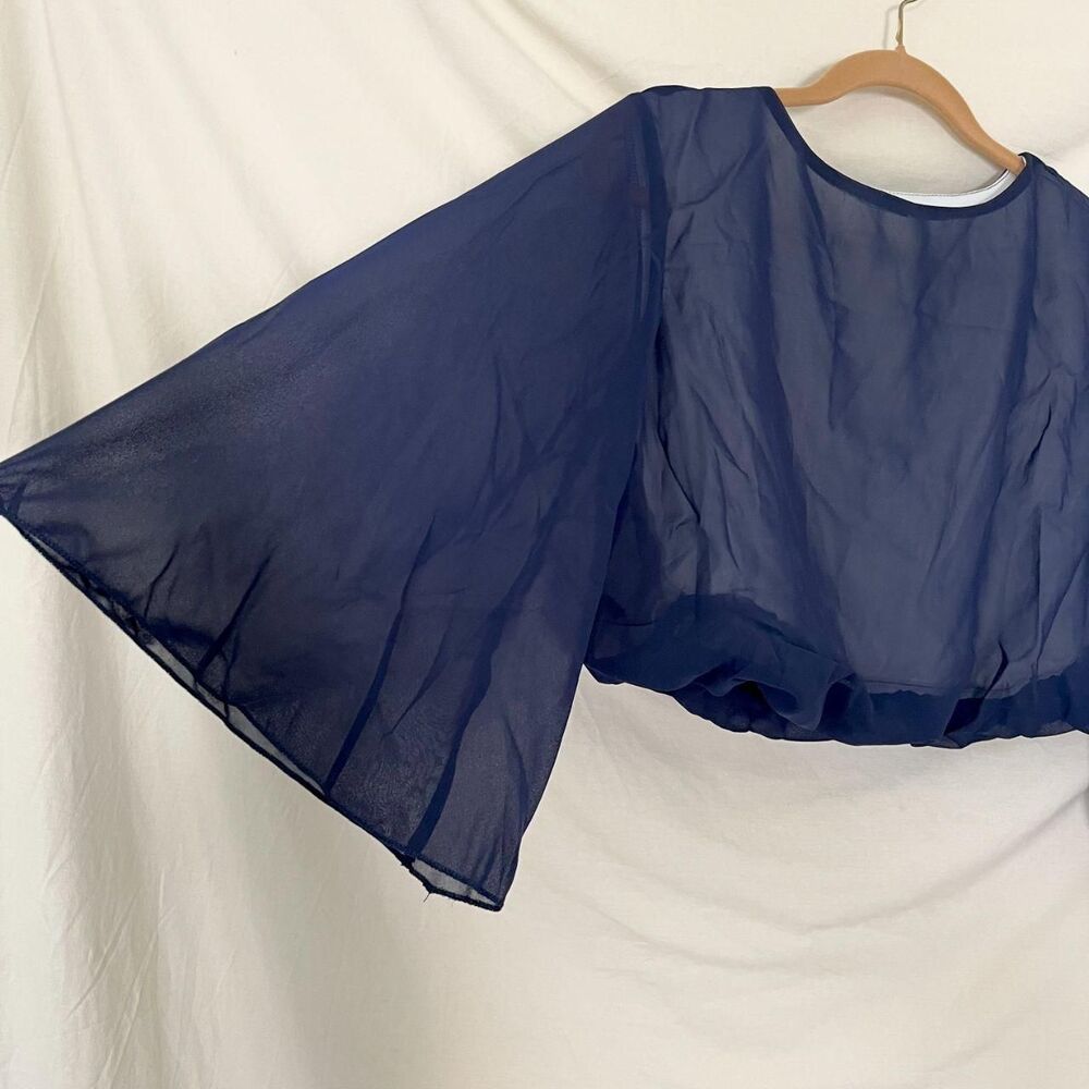 2 Piece Navy Blue Chiffon Matching Pantsuit Set Size M - Picture 5 of 8